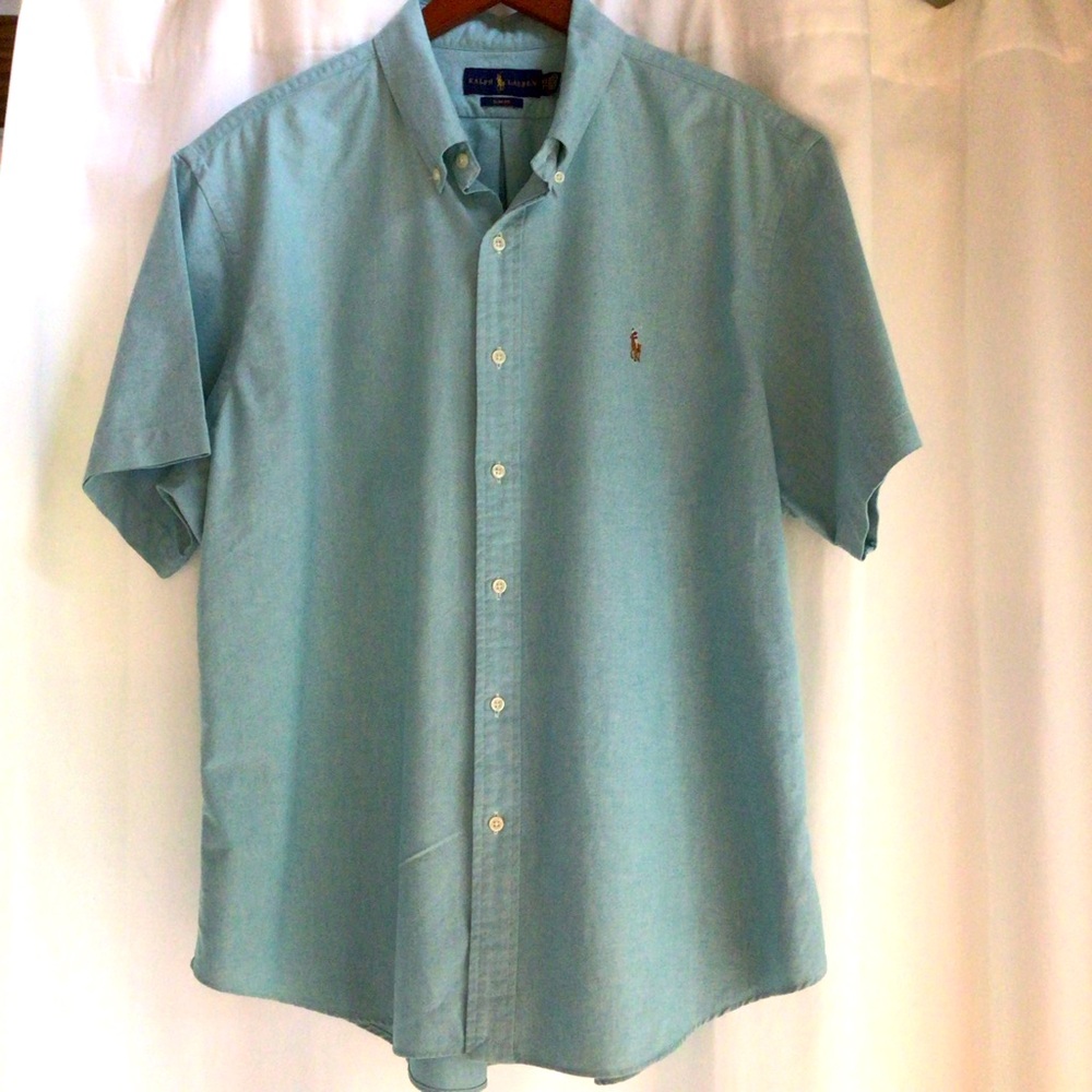 Men’s Large Ralph Lauren Blue and Green Casual Button Down Shirt
